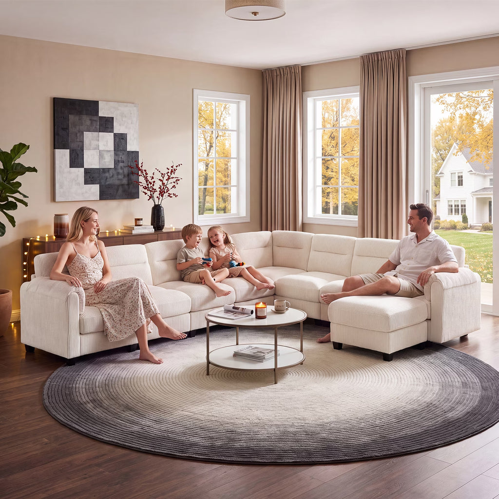 Convertible Sectional Sofa Modular Sofa with Ottoman, Freely Combinable Configurable Couch for Living Room Oat