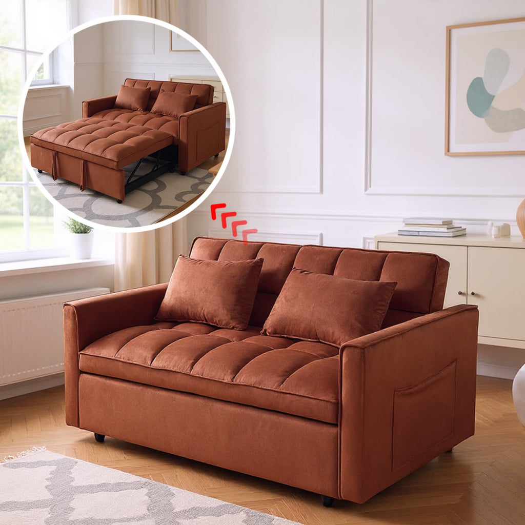 51.1 Inch Convertible Sofa Bed,Velvet Loveseat Sofa with Foldable Sofa Bed,Sleeper Sofa for Living Room or Office,Futon Sofa with Adjustable Backrest.Caramel Color
