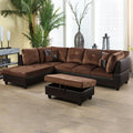 Lint&Pvc L Shaped Sectional Sofa, Sectional Couch Sofa, Modern Living Room Furniture Sets, Brown(No Ottoman)