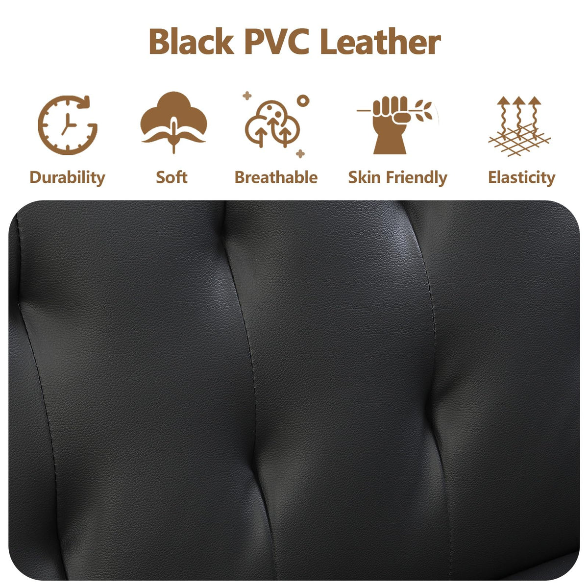 Modern Convertible Futon Sofa Bed, Adjustable Loveseat Futon Couch with Metal Legs, Upholstered Sofa Bed with Wood Frame, Sleeper Couches for Small Compact RV Living Room,Office (Black-Leather)