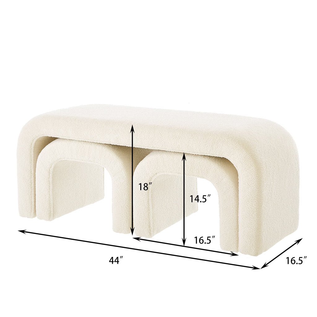 Storage Ottomans Set of 3 U-Shaped Modern Bench Teddy Ottoman Bench for Entryway, Bedroom End of Bed, Set of 3 Small Sofa Footrest Extra Seating for Living Room, 44+18 Inch Bench Bench & Ottoman- Cr