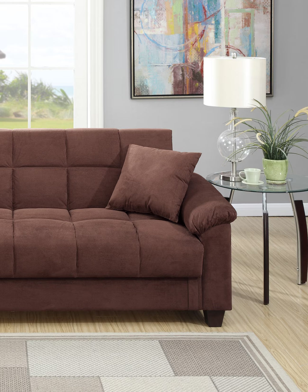 Modern Contemporary Living Room Adjustable Sofa Chocolate Microfiber Couch Plush Cushion Storage Couch 1Pc Sofa