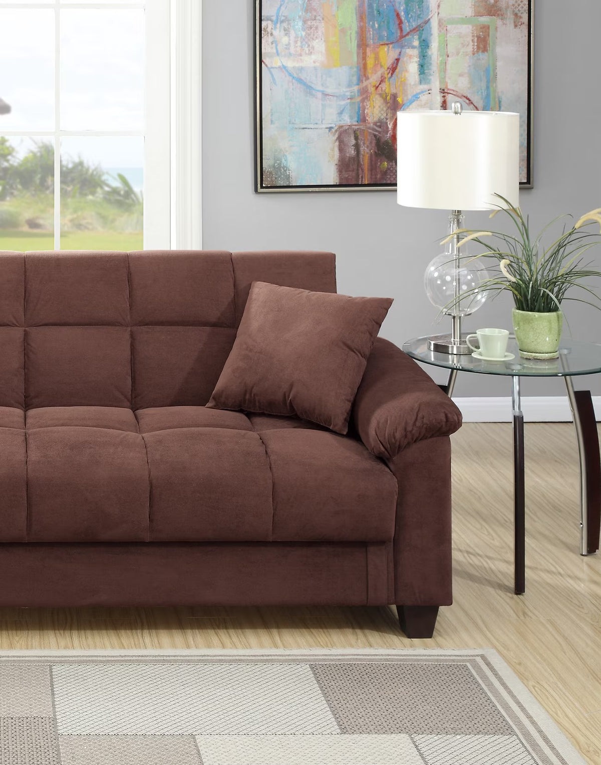 Modern Contemporary Living Room Adjustable Sofa Chocolate Microfiber Couch Plush Cushion Storage Couch 1Pc Sofa