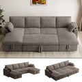 Modular Sectional Sofa,Modern Chenille U-Shaped Sofa Couch with Pull Out Bed,Storage Seat,Usb, Cup Holder,Side Pocket,Cloud Couch Bed for Living Room, Apartment,Brown