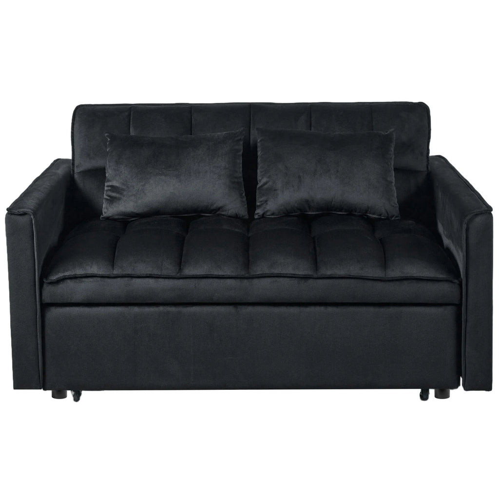 51.1 Inch Convertible Sofa Bed, Velvet Loveseat Sofa with Foldable Sofa Bed, Sleeper Sofa for Living Room or Office, Futon Sofa with Adjustable Backrest.Black
