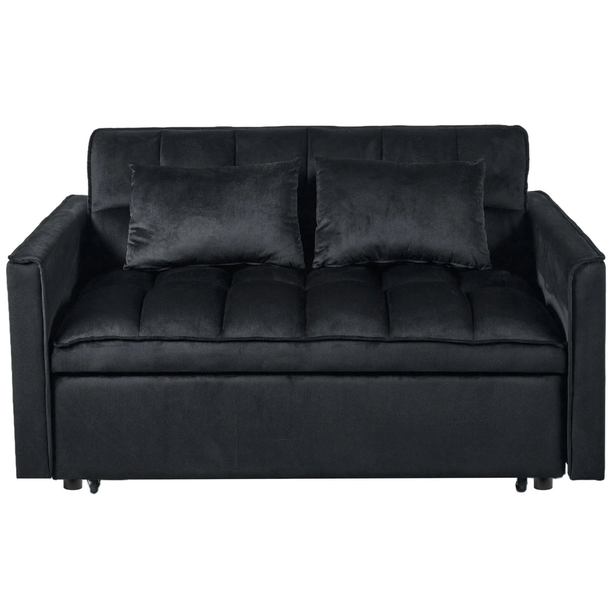 51.1 Inch Convertible Sofa Bed, Velvet Loveseat Sofa with Foldable Sofa Bed, Sleeper Sofa for Living Room or Office, Futon Sofa with Adjustable Backrest.Black
