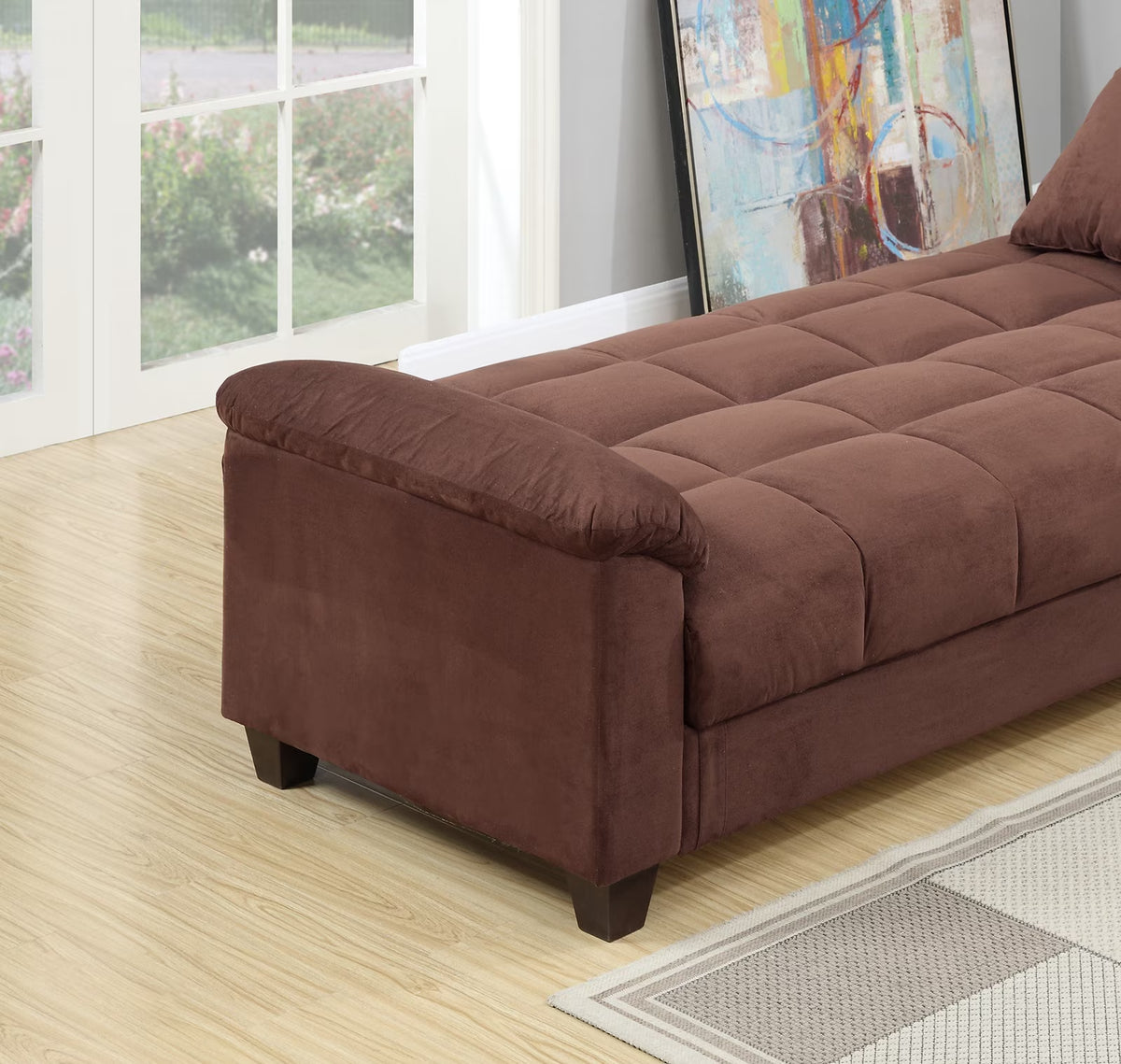 Modern Contemporary Living Room Adjustable Sofa Chocolate Microfiber Couch Plush Cushion Storage Couch 1Pc Sofa