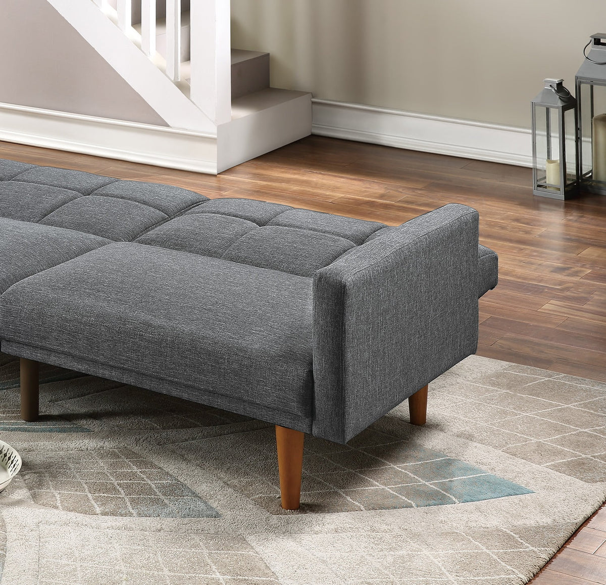 Gorgeous Modern Living Room Sofa Couch Convertible Bed Blue Grey Polyfiber 1Pc Couch Sofa Cushion Tufted Wooden Legs