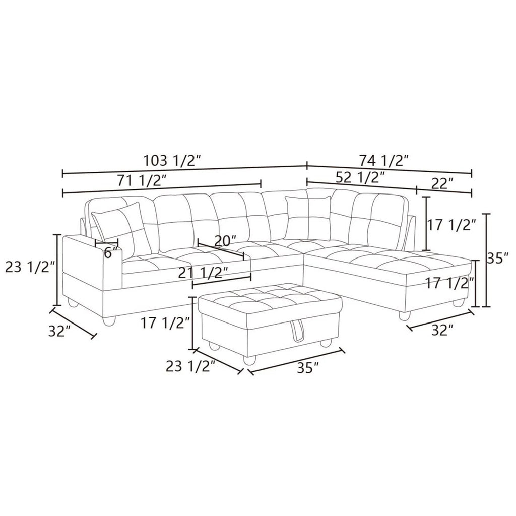Sectional Sofa, Free Combination Sectional Couch, Small L Shaped Sectional Sofa, Modern Sofa Set for Living Room, Brown(Without Ottoman)