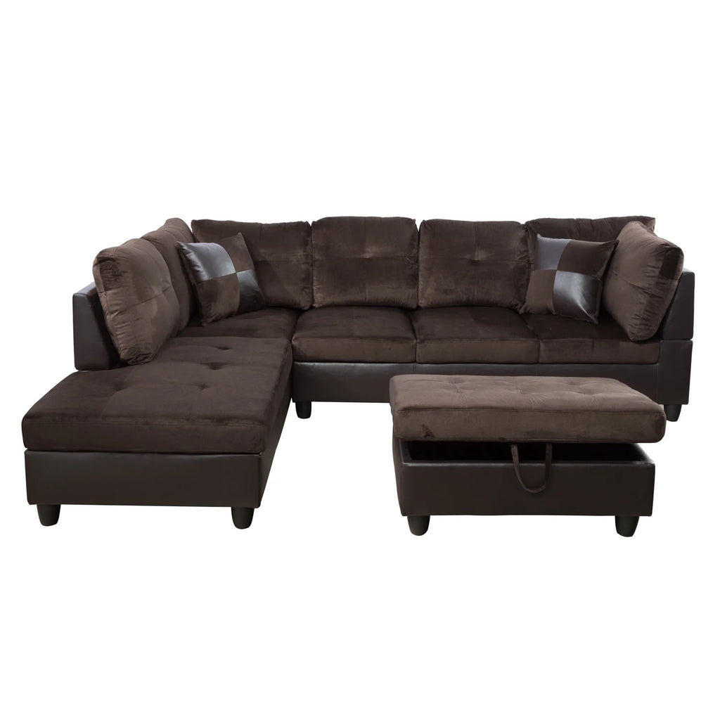 Lint&Pvc L Shaped Sectional Sofa, Sectional Couch Sofa, Modern Living Room Furniture Sets, Brown(No Ottoman)