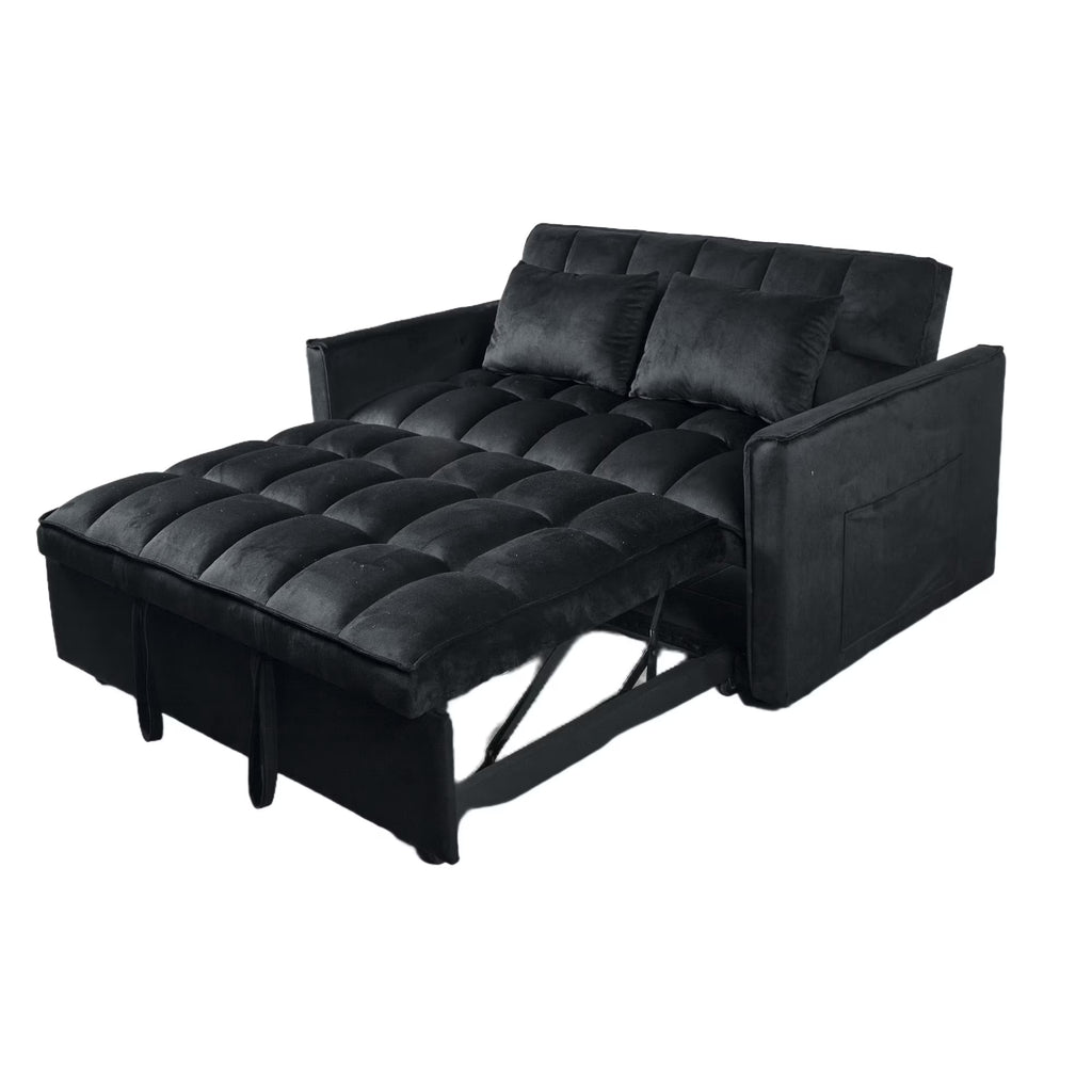 51.1 Inch Convertible Sofa Bed, Velvet Loveseat Sofa with Foldable Sofa Bed, Sleeper Sofa for Living Room or Office, Futon Sofa with Adjustable Backrest.Black