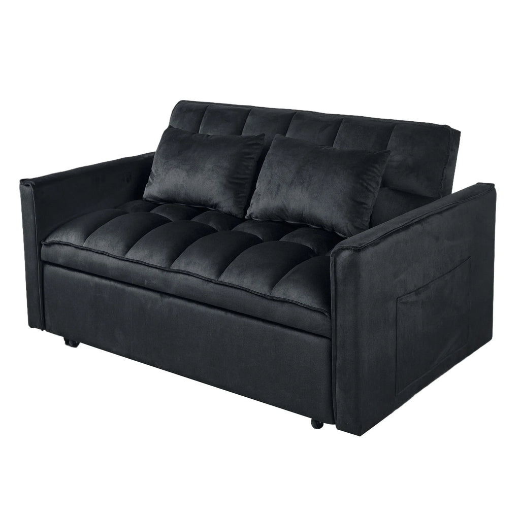 51.1 Inch Convertible Sofa Bed, Velvet Loveseat Sofa with Foldable Sofa Bed, Sleeper Sofa for Living Room or Office, Futon Sofa with Adjustable Backrest.Black
