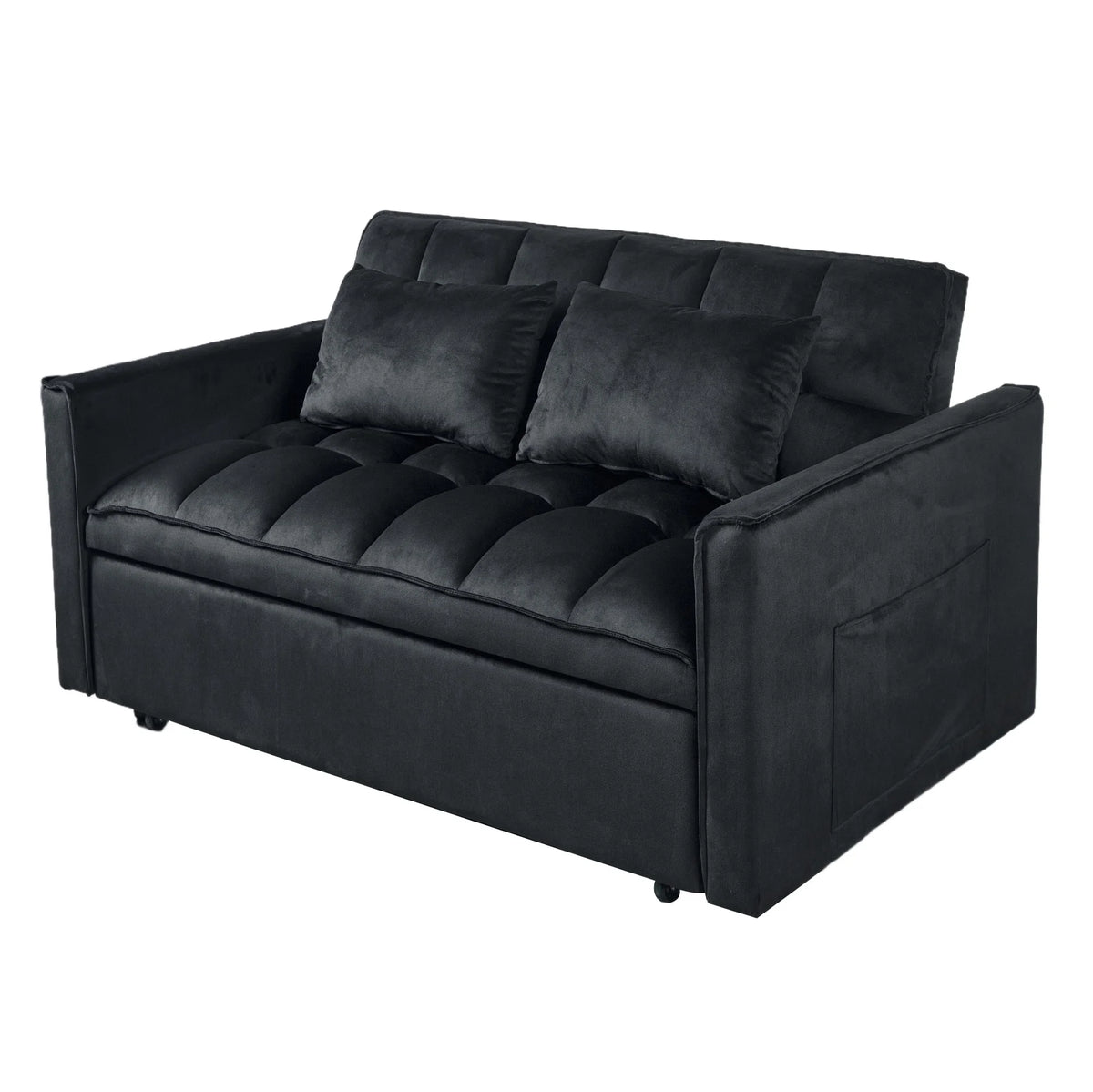 51.1 Inch Convertible Sofa Bed, Velvet Loveseat Sofa with Foldable Sofa Bed, Sleeper Sofa for Living Room or Office, Futon Sofa with Adjustable Backrest.Black