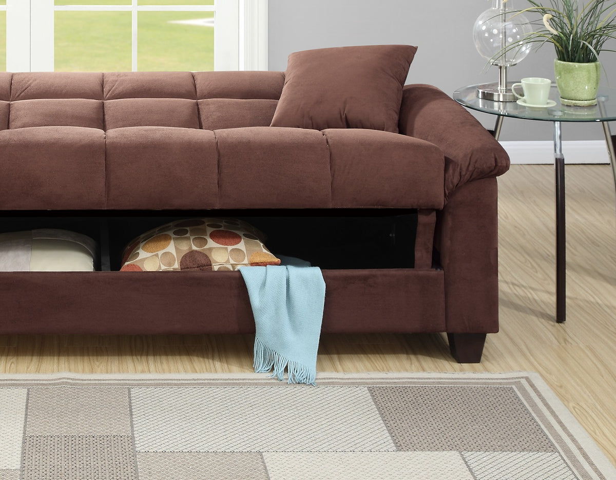 Modern Contemporary Living Room Adjustable Sofa Chocolate Microfiber Couch Plush Cushion Storage Couch 1Pc Sofa