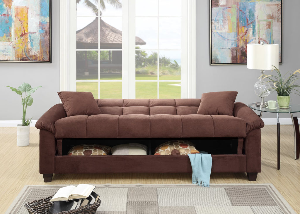 Modern Contemporary Living Room Adjustable Sofa Chocolate Microfiber Couch Plush Cushion Storage Couch 1Pc Sofa