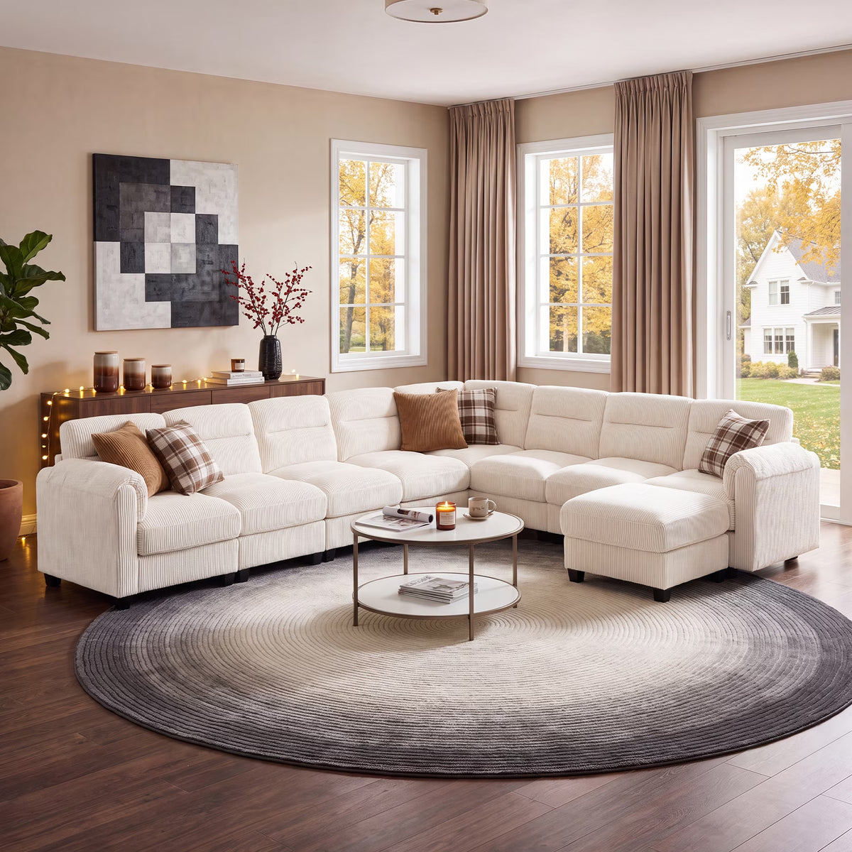 Convertible Sectional Sofa Modular Sofa with Ottoman, Freely Combinable Configurable Couch for Living Room Oat