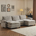 120" W Sectional Sofa U Shaped Couch with Double Chaise Chenille Sleeper Set with 3 Oversized Seats Light Gray