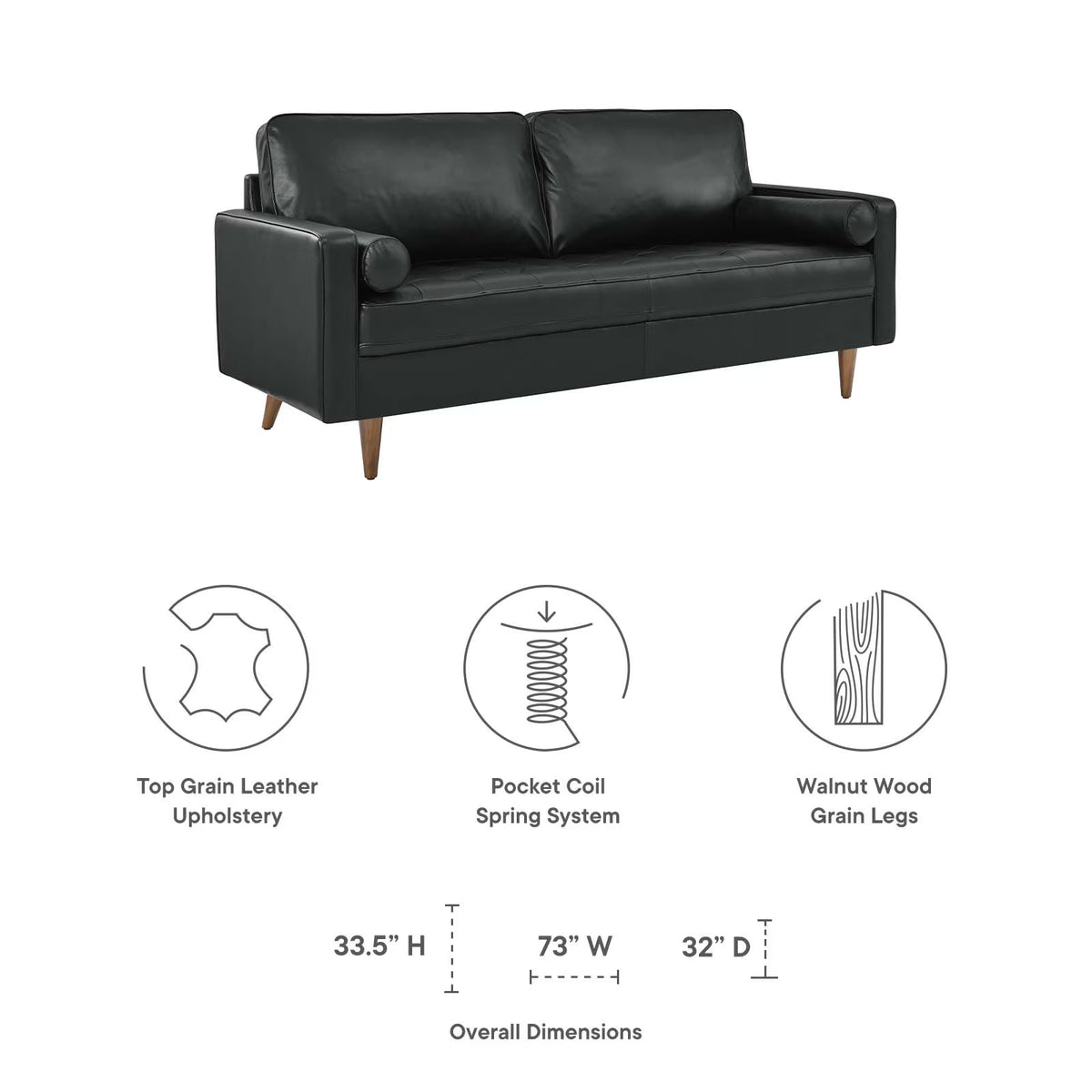 Valour Leather Sofa in Black