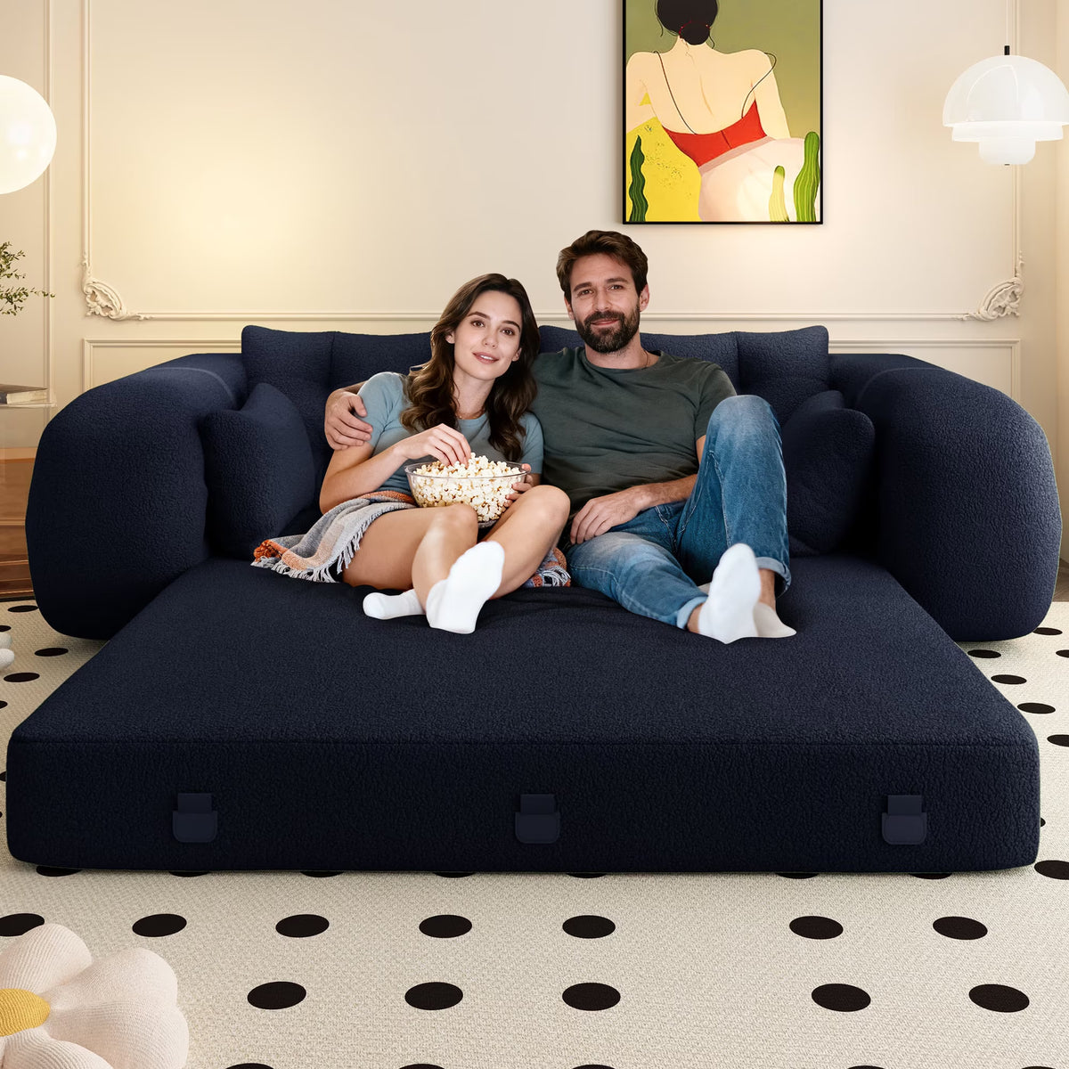 78.7" Folding Sofa Bed, Teddy Mattress Sofa, Floor Sofa Bed, Human Dog Bed, 3 in 1 Convertible Lazy Sleeper Sofa Couch, Blue