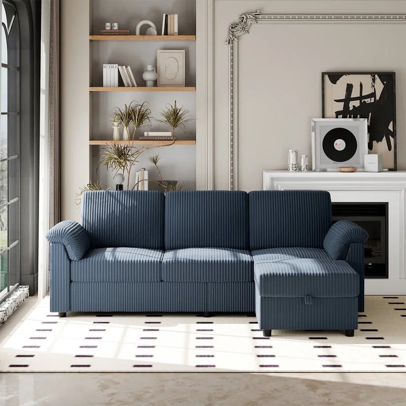 79.4" Sectional Sofa with Movable Storage Ottoman, L-Shaped Convertible Sofa Couch for Small Living Room, Blue