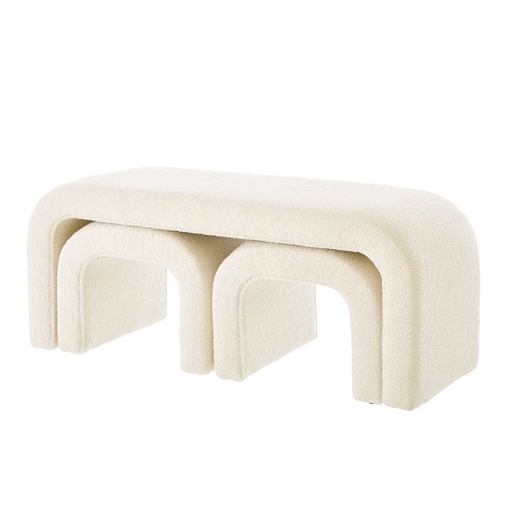 Storage Ottomans Set of 3 U-Shaped Modern Bench Teddy Ottoman Bench for Entryway, Bedroom End of Bed, Set of 3 Small Sofa Footrest Extra Seating for Living Room, 44+18 Inch Bench Bench & Ottoman- Cr