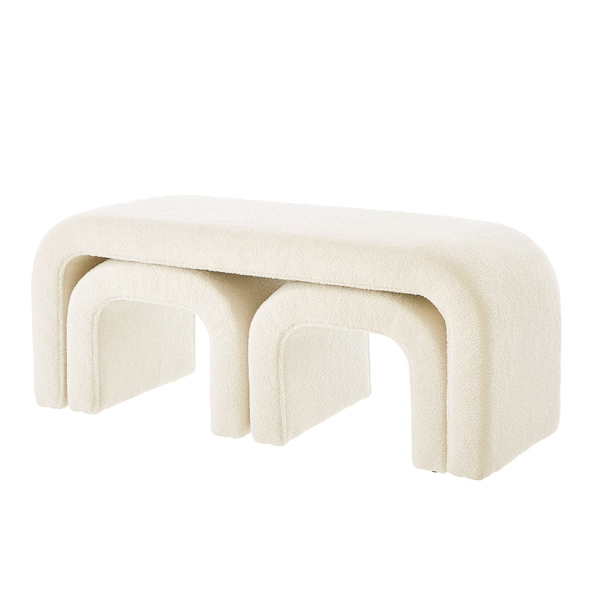 Storage Ottomans Set of 3 U-Shaped Modern Bench Teddy Ottoman Bench for Entryway, Bedroom End of Bed, Set of 3 Small Sofa Footrest Extra Seating for Living Room, 44+18 Inch Bench Bench & Ottoman- Cr