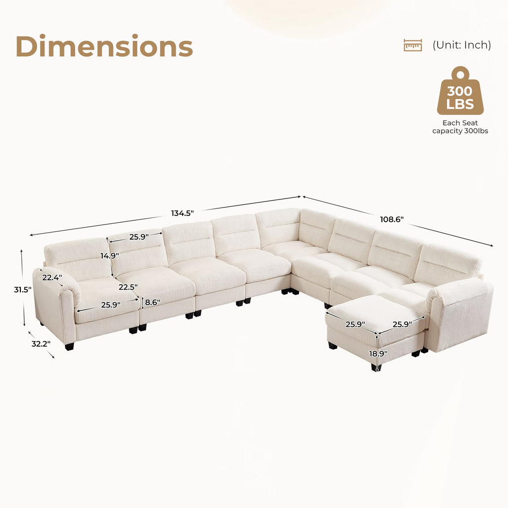 Convertible Sectional Sofa Modular Sofa with Ottoman, Freely Combinable Configurable Couch for Living Room Oat