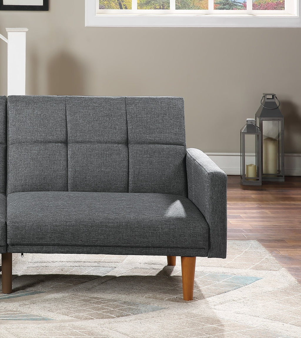 Gorgeous Modern Living Room Sofa Couch Convertible Bed Blue Grey Polyfiber 1Pc Couch Sofa Cushion Tufted Wooden Legs
