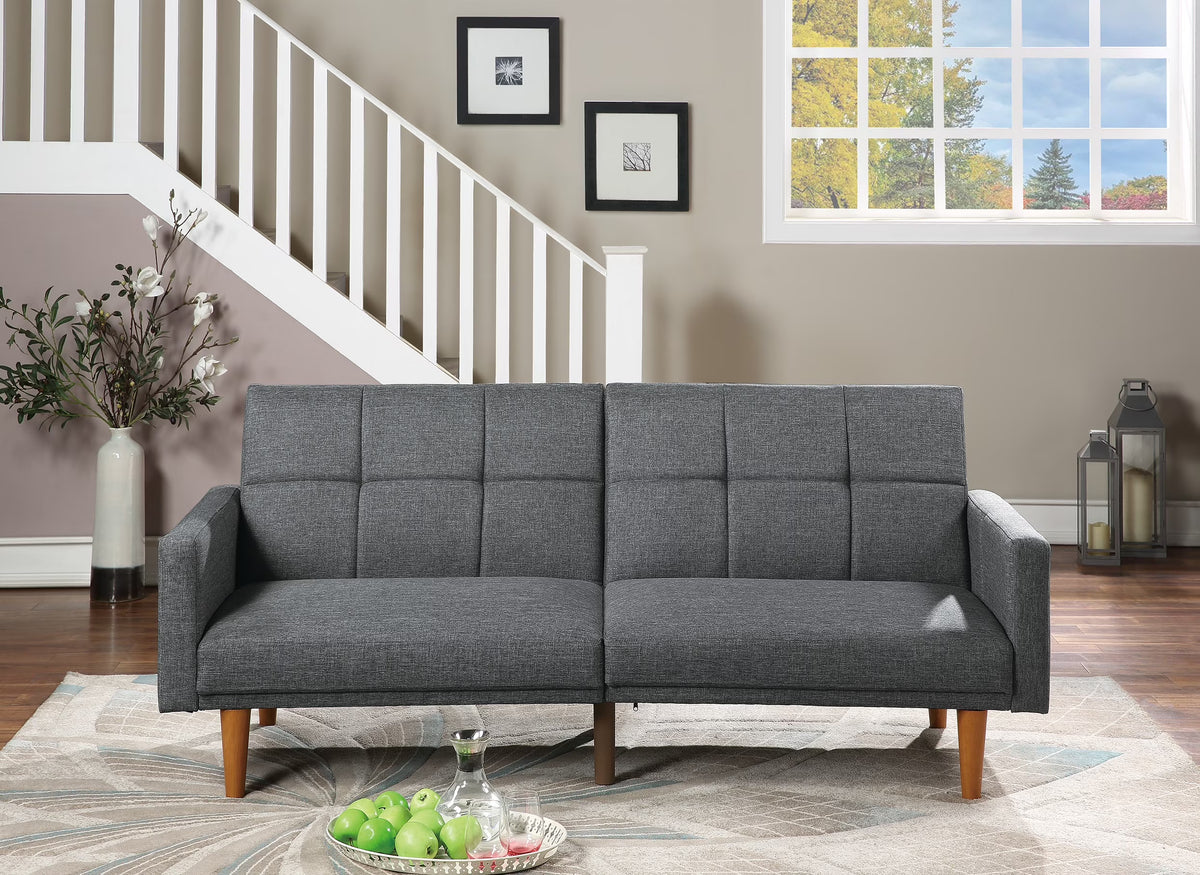 Gorgeous Modern Living Room Sofa Couch Convertible Bed Blue Grey Polyfiber 1Pc Couch Sofa Cushion Tufted Wooden Legs