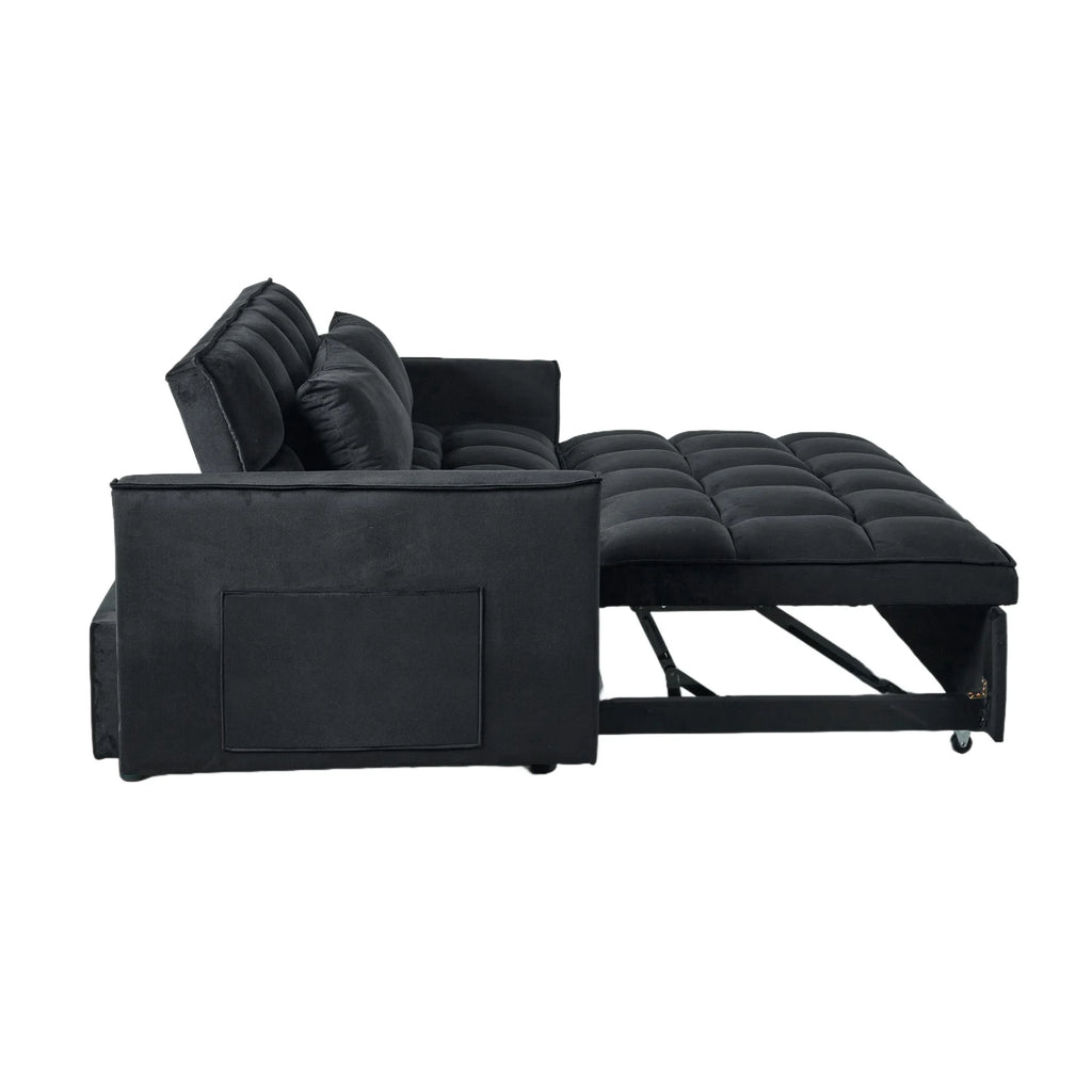 51.1 Inch Convertible Sofa Bed, Velvet Loveseat Sofa with Foldable Sofa Bed, Sleeper Sofa for Living Room or Office, Futon Sofa with Adjustable Backrest.Black