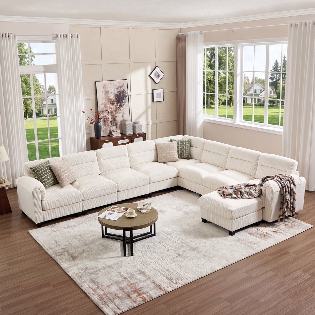 Convertible Sectional Sofa Modular Sofa with Ottoman, Freely Combinable Configurable Couch for Living Room Oat