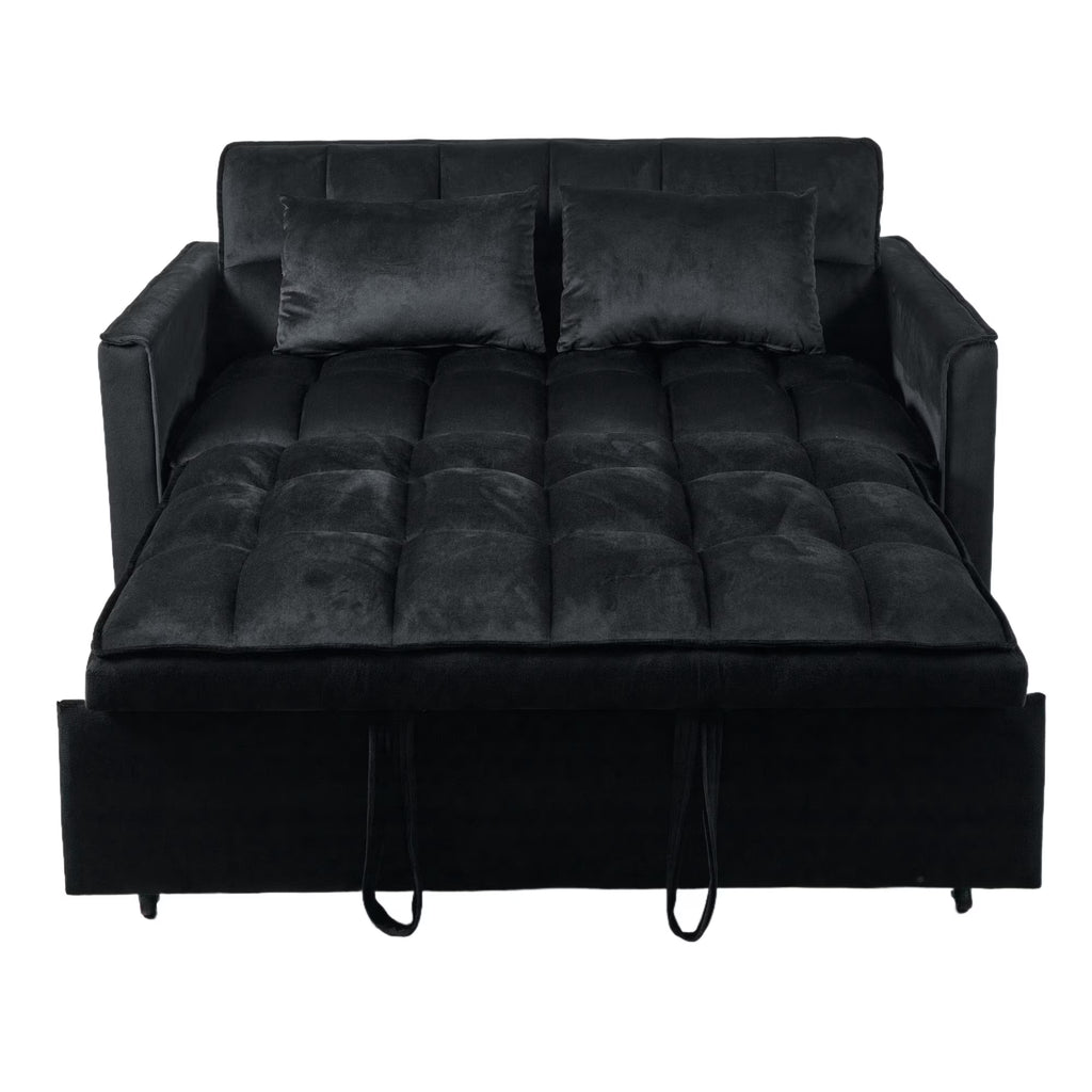 51.1 Inch Convertible Sofa Bed, Velvet Loveseat Sofa with Foldable Sofa Bed, Sleeper Sofa for Living Room or Office, Futon Sofa with Adjustable Backrest.Black