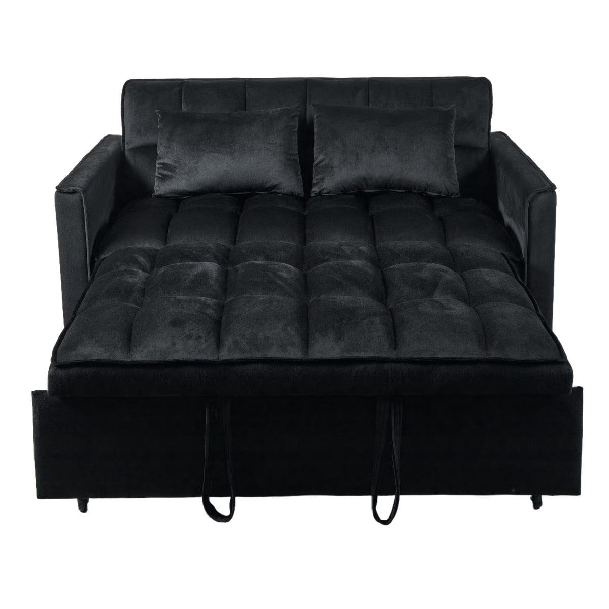 51.1 Inch Convertible Sofa Bed, Velvet Loveseat Sofa with Foldable Sofa Bed, Sleeper Sofa for Living Room or Office, Futon Sofa with Adjustable Backrest.Black
