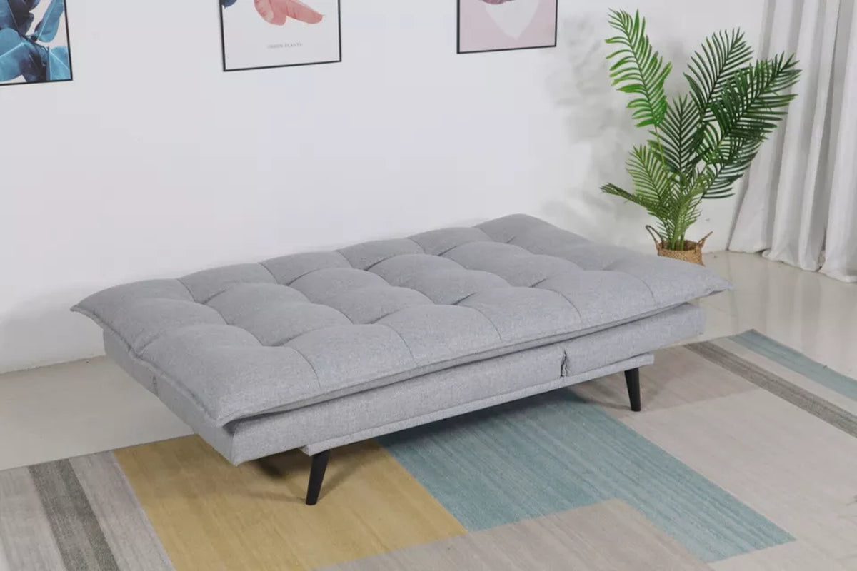 Light Gray Convertible Sofa Bed, Click Clack Mechanism Futon Sofa Couch, Plush Pillow Top Tufted Sofa