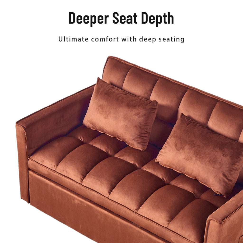 51.1 Inch Convertible Sofa Bed,Velvet Loveseat Sofa with Foldable Sofa Bed,Sleeper Sofa for Living Room or Office,Futon Sofa with Adjustable Backrest.Caramel Color