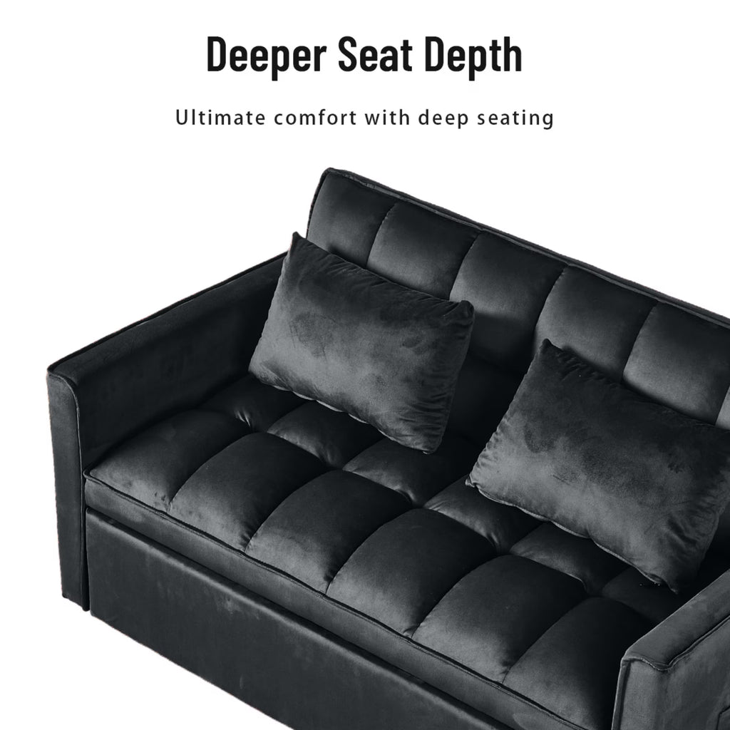 51.1 Inch Convertible Sofa Bed, Velvet Loveseat Sofa with Foldable Sofa Bed, Sleeper Sofa for Living Room or Office, Futon Sofa with Adjustable Backrest.Black
