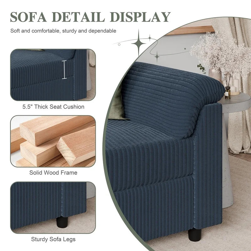 79.4" Sectional Sofa with Movable Storage Ottoman, L-Shaped Convertible Sofa Couch for Small Living Room, Blue