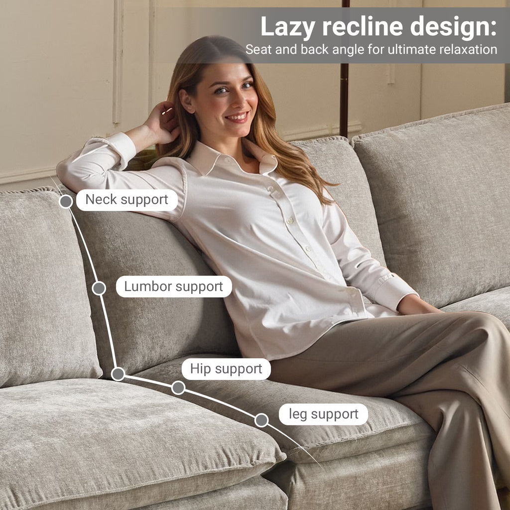 120" W Sectional Sofa U Shaped Couch with Double Chaise Chenille Sleeper Set with 3 Oversized Seats Light Gray