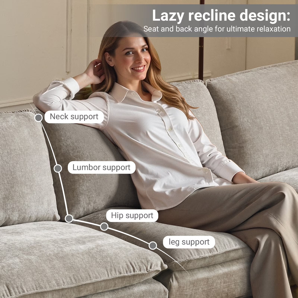 120" W Sectional Sofa U Shaped Couch with Double Chaise Chenille Sleeper Set with 3 Oversized Seats Light Gray