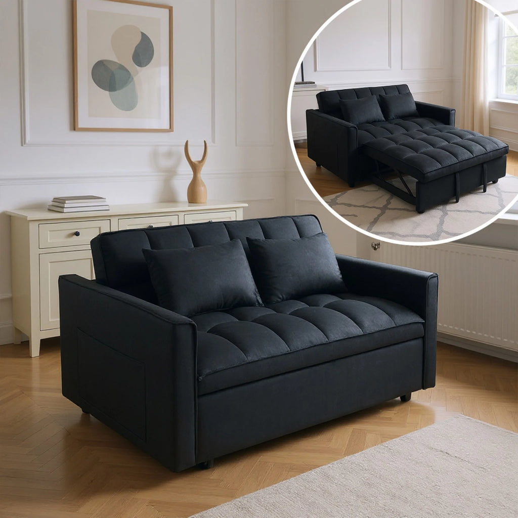 51.1 Inch Convertible Sofa Bed, Velvet Loveseat Sofa with Foldable Sofa Bed, Sleeper Sofa for Living Room or Office, Futon Sofa with Adjustable Backrest.Black