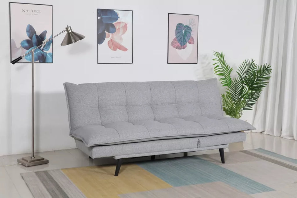 Light Gray Convertible Sofa Bed, Click Clack Mechanism Futon Sofa Couch, Plush Pillow Top Tufted Sofa