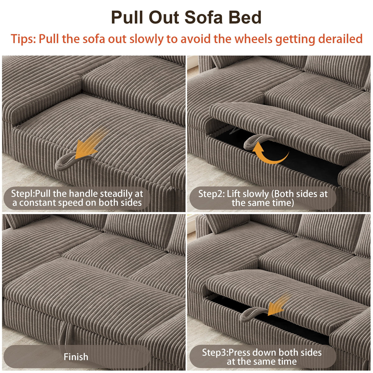 Modular Sectional Sofa,Modern Chenille U-Shaped Sofa Couch with Pull Out Bed,Storage Seat,Usb, Cup Holder,Side Pocket,Cloud Couch Bed for Living Room, Apartment,Brown