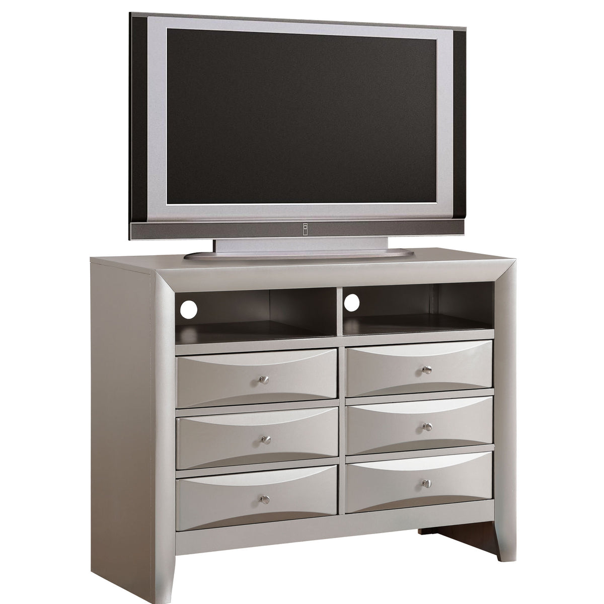 Molded Resin Beveled Fronts, Fully Assembled Feature - Bedroom Media Chest for Stable Storage