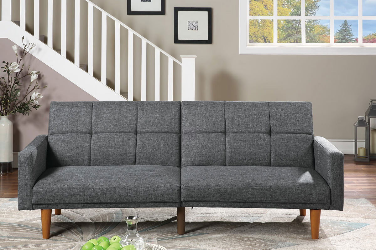 Gorgeous Modern Living Room Sofa Couch Convertible Bed Blue Grey Polyfiber 1Pc Couch Sofa Cushion Tufted Wooden Legs