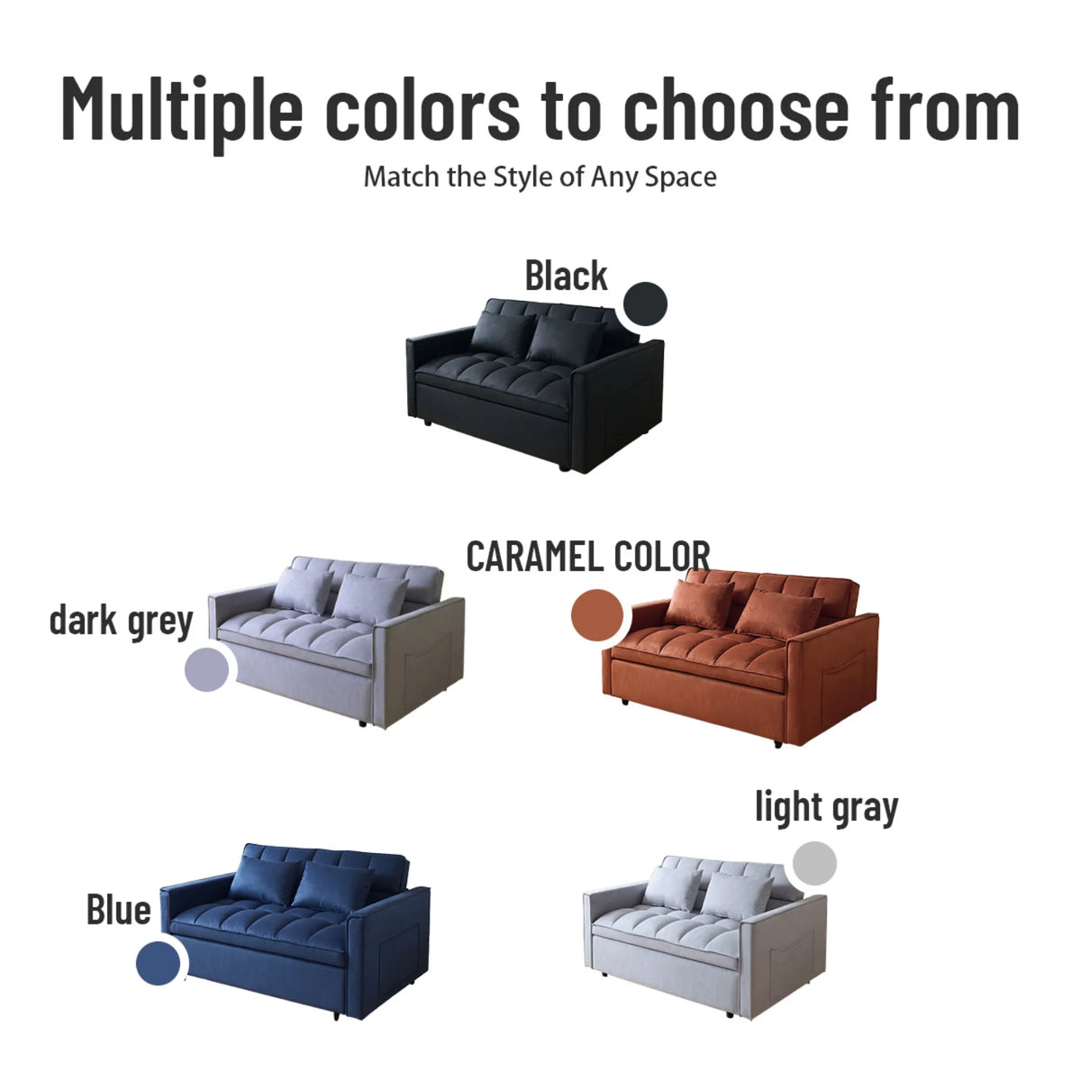51.1 Inch Convertible Sofa Bed, Velvet Loveseat Sofa with Foldable Sofa Bed, Sleeper Sofa for Living Room or Office, Futon Sofa with Adjustable Backrest.Black