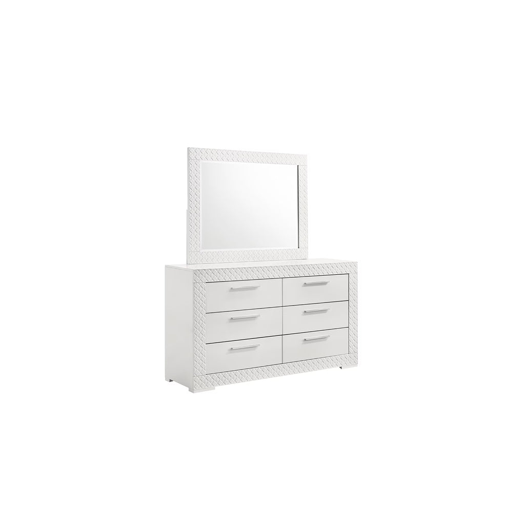 Fashionable 4 Queen Bedroom with Led Lighted Headboard & Storage - Bed, 6 Dresser, Matching Mirror, 2 Nightstand White 4 Pc and Spacious Interior