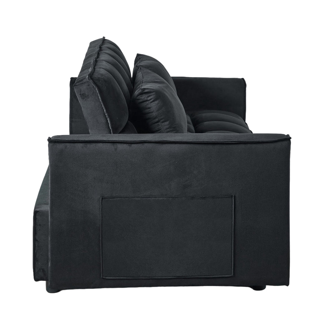 51.1 Inch Convertible Sofa Bed, Velvet Loveseat Sofa with Foldable Sofa Bed, Sleeper Sofa for Living Room or Office, Futon Sofa with Adjustable Backrest.Black