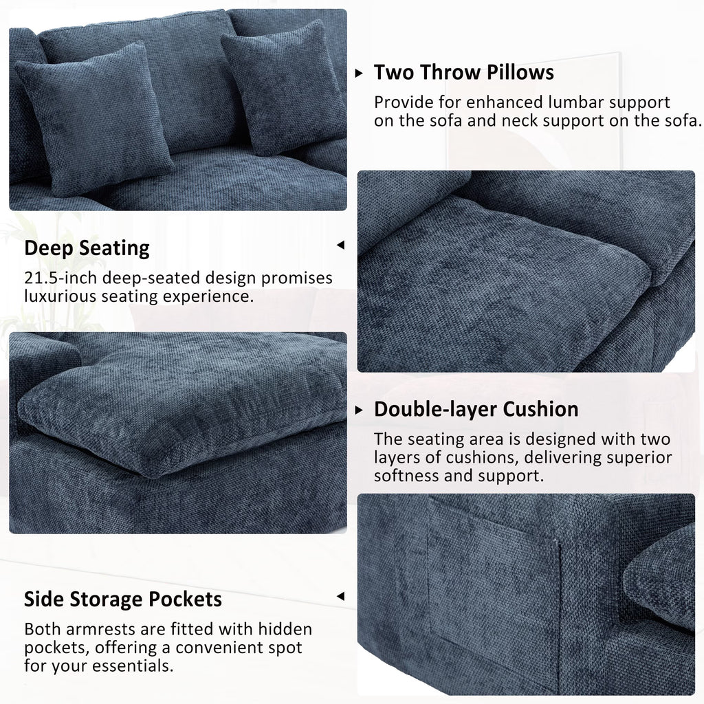 107.9" Upholstered Sectional Sofa,Cloud Sofa Couch with Double-Layer Cushion and Side Pockets,Compressed Sofa,Free-Combined Sectional Sofa for Living Room,Blue