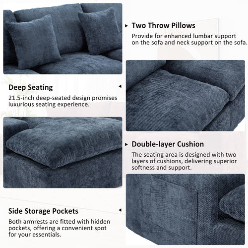 107.9" Upholstered Sectional Sofa,Cloud Sofa Couch with Double-Layer Cushion and Side Pockets,Compressed Sofa,Free-Combined Sectional Sofa for Living Room,Blue
