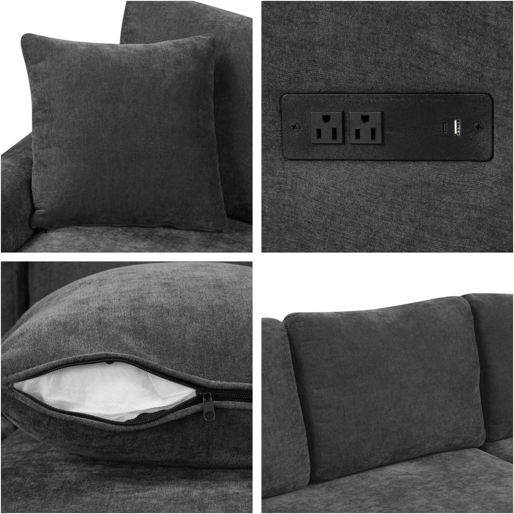 124.8"L-Shaped Modular Sofa Convertible Sofa Bed Pull Out Sofa Sleeper Couch with Two Back Pillows, Two USB Ports and Two Power Sockets for Living Room